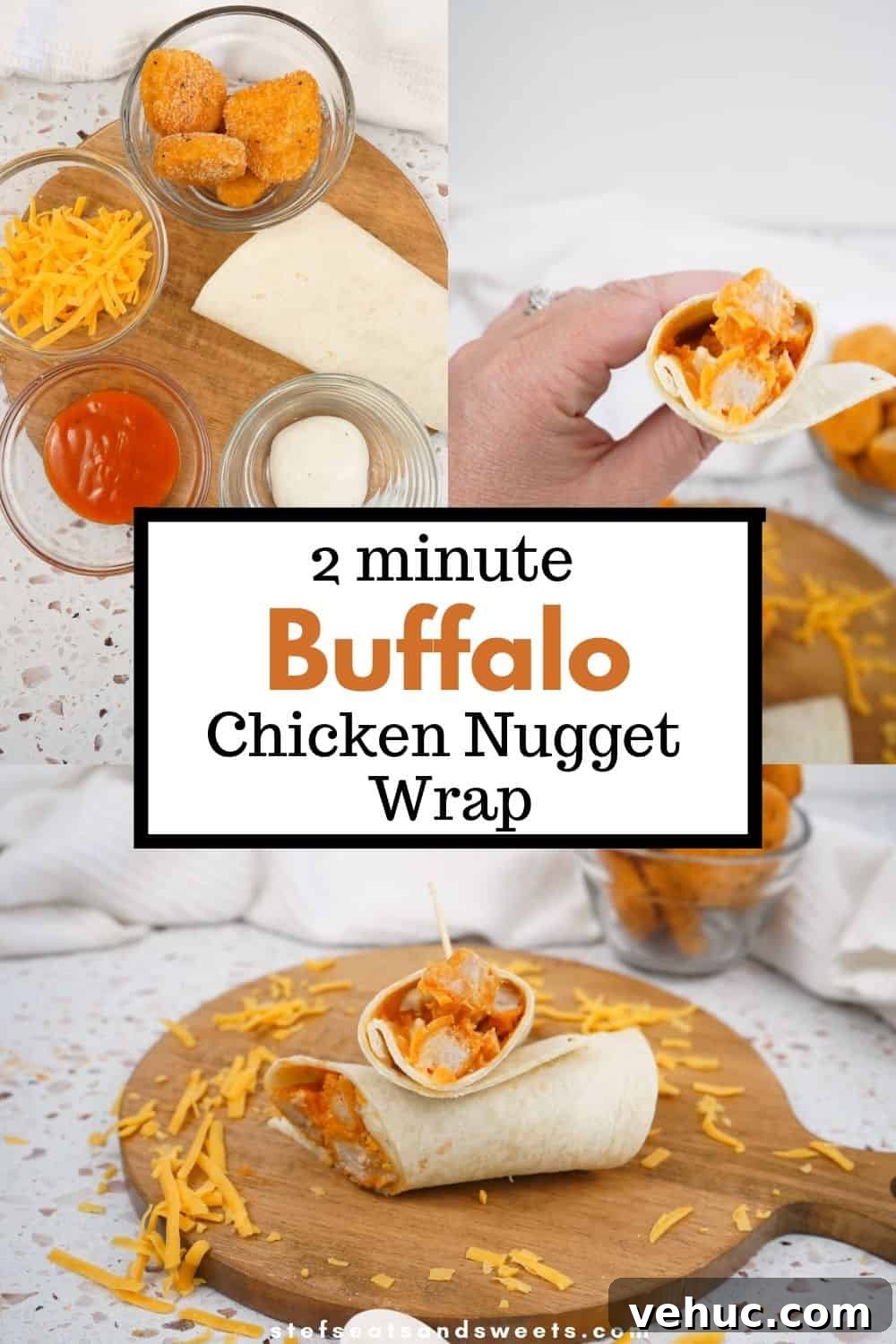 2-Minute Buffalo Chicken Nugget Wrap Recipe for Quick Lunch 3 buffalo chicken nugget wrap collage
