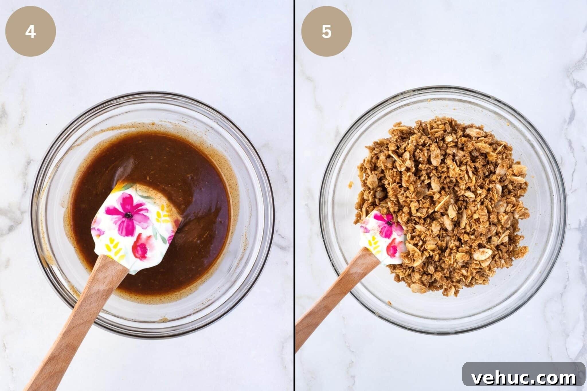Crunchy Vanilla Almond Granola Recipe for Homemade Mornings 6 Step-by-step instructions of how to make French vanilla almond granola.