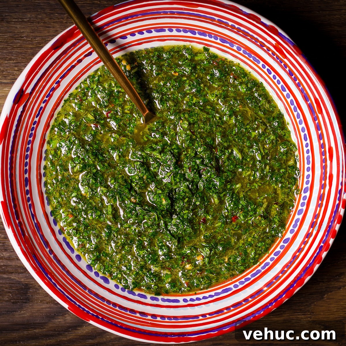 Garlic Aioli Steak & Rice Bowls with Fresh Chimichurri 6 A bowl filled with homemade chimichurri sauce.