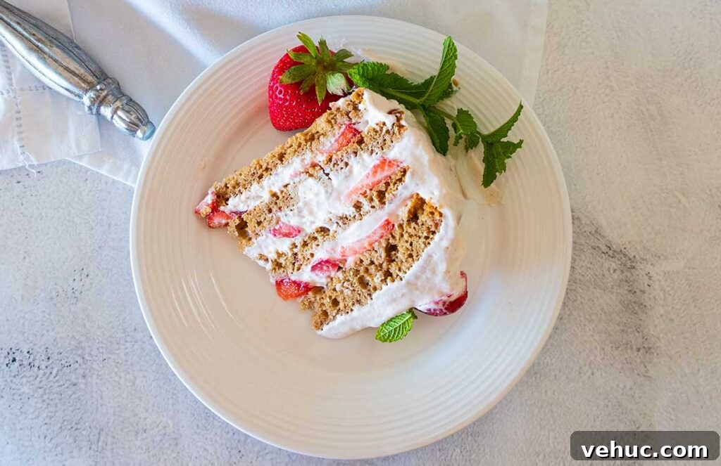 a slice of strawberry icebox dessert on a plate
