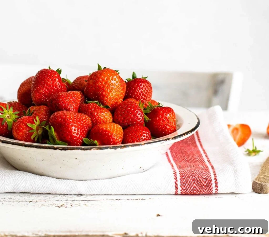fresh strawberries in a bowl for strawberry desserts