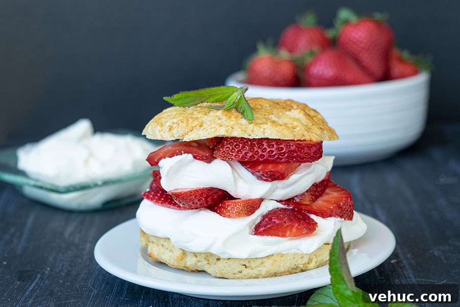 strawberry shortcake on a plate garnished with mint, gluten free