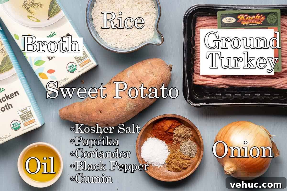 Roasted Turkey and Sweet Potato Soup Recipe 3 recipe ingredients with text labels