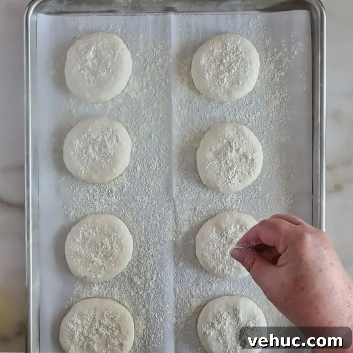 Gluten-Free Sourdough English Muffins Recipe You’ll Love 10 sprinkling cornmeal on top of flattened muffins.
