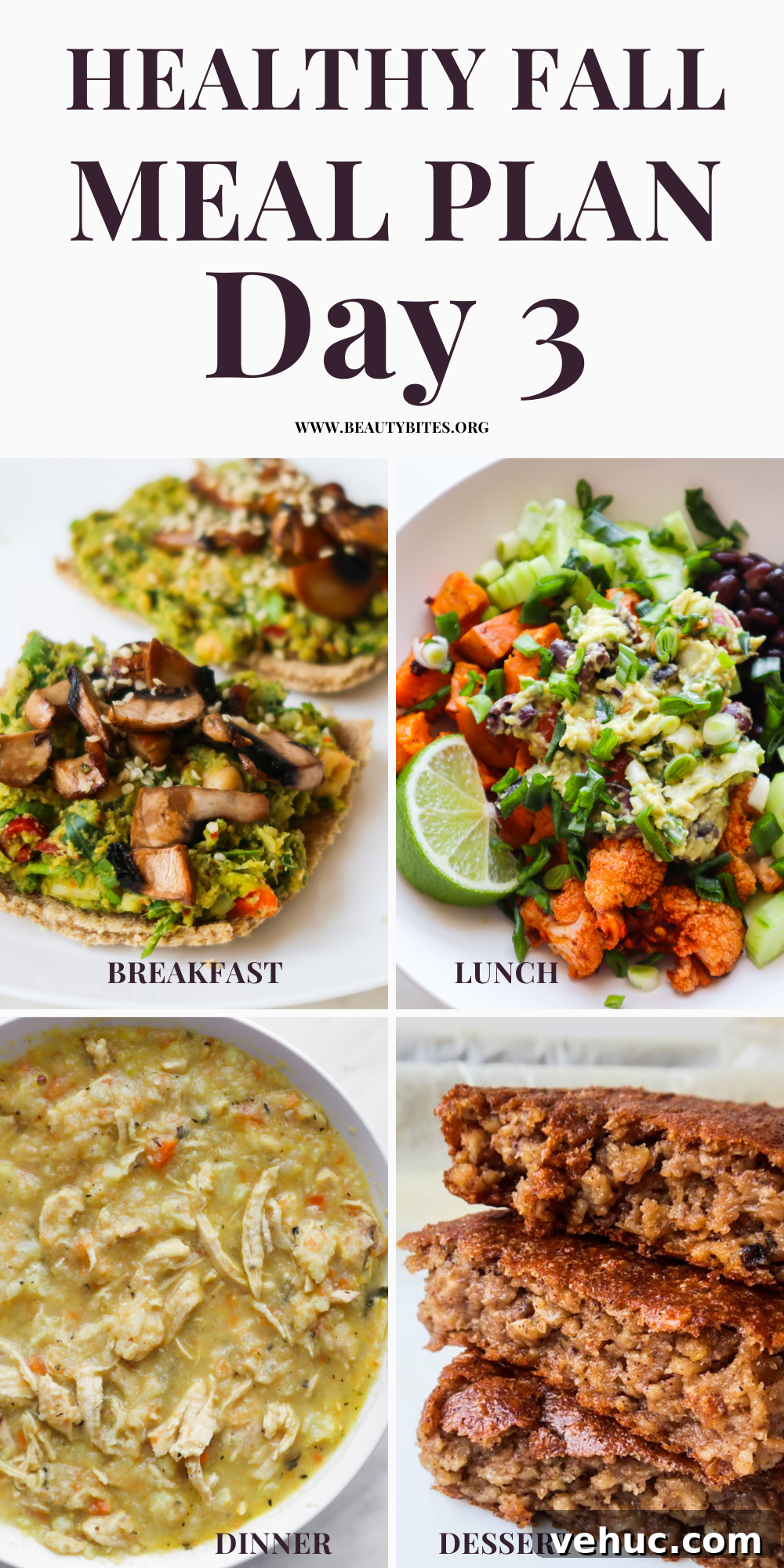 7-Day Autumn Clean-Eating Meal Plan with Seasonal Recipes 6 Try this 7-day clean eating fall meal plan for a week! On the weekly menu we've healthy fall recipes for breakfast, lunch, dinner and even dessert including tasty soups, healthy bowls and sandwiches! Day 3