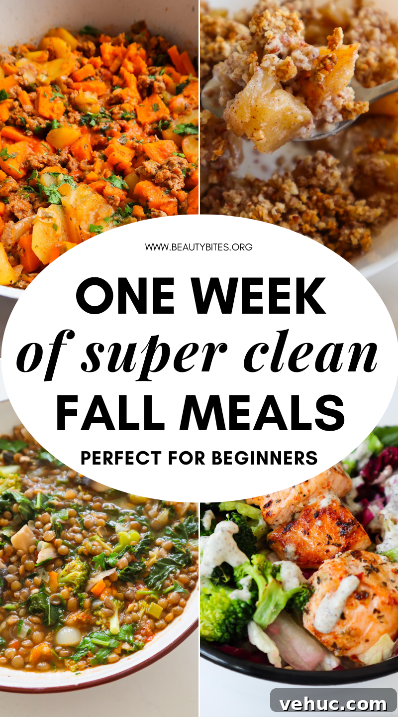 7-Day Autumn Clean-Eating Meal Plan with Seasonal Recipes 2 7-Day clean eating fall meal plan with easy healthy recipes for breakfast, lunch and dinner that are perfect for autumn!