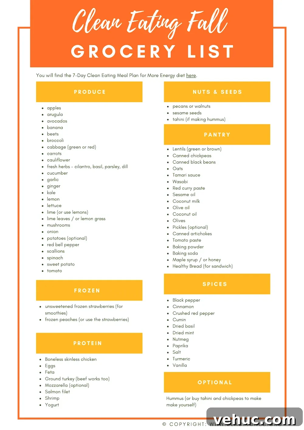 7-Day Autumn Clean-Eating Meal Plan with Seasonal Recipes 11 Grocery List Clean Eating Fall Meal Plan