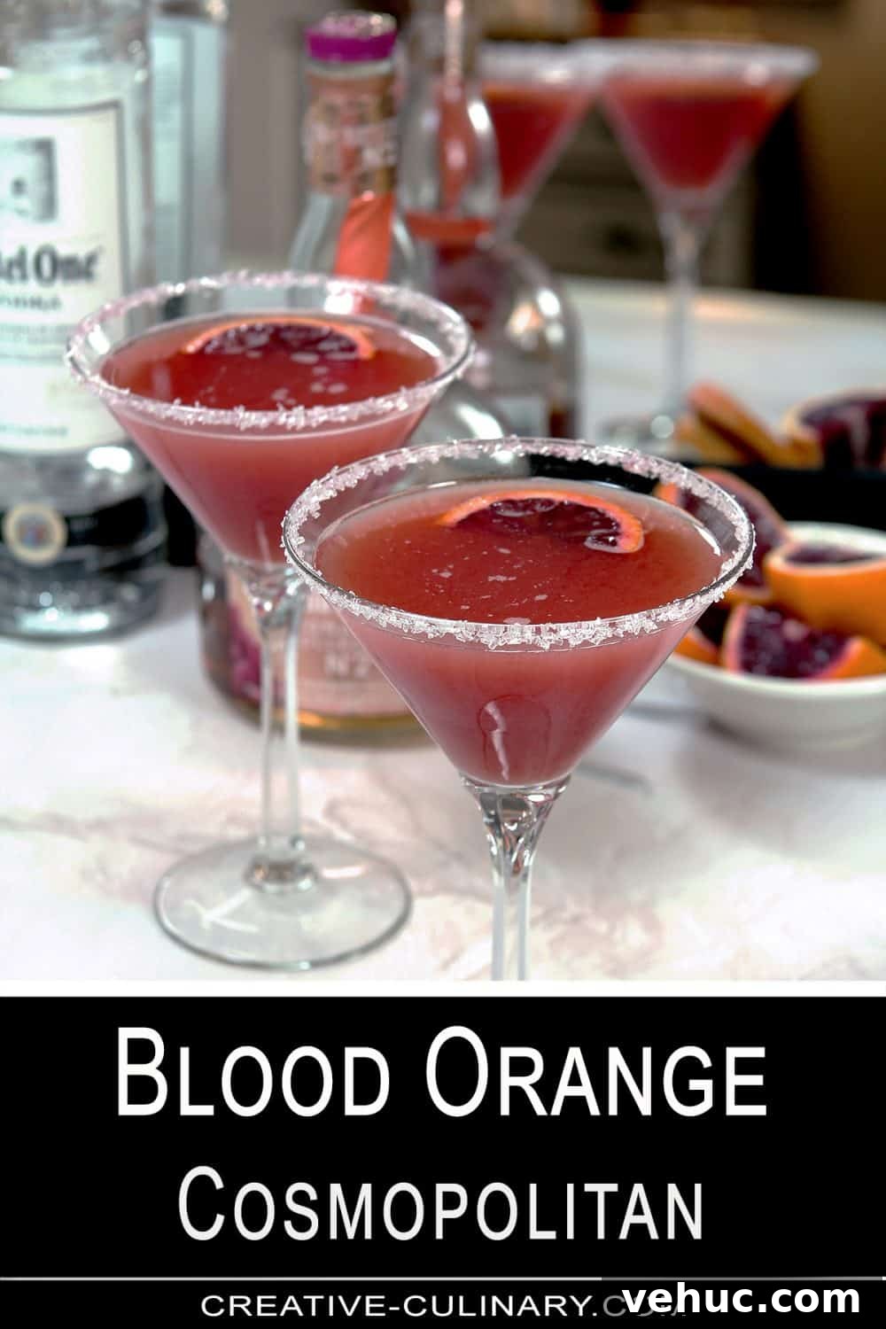Blood Orange Cosmopolitan Cocktail Recipe — Bright Citrus Martini 5 Pin for Beautiful blood oranges make a gorgeous Cosmopolitan, served in a martini glass.