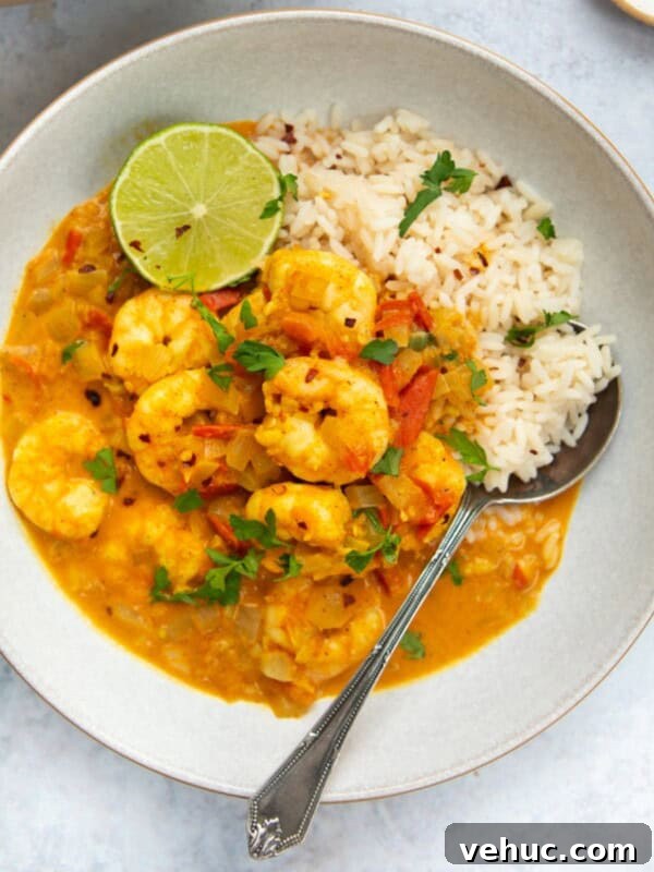 Creamy Garlic Prawn Linguine Recipe for Quick Weeknight Dinners 9 prawn curry served with rice.