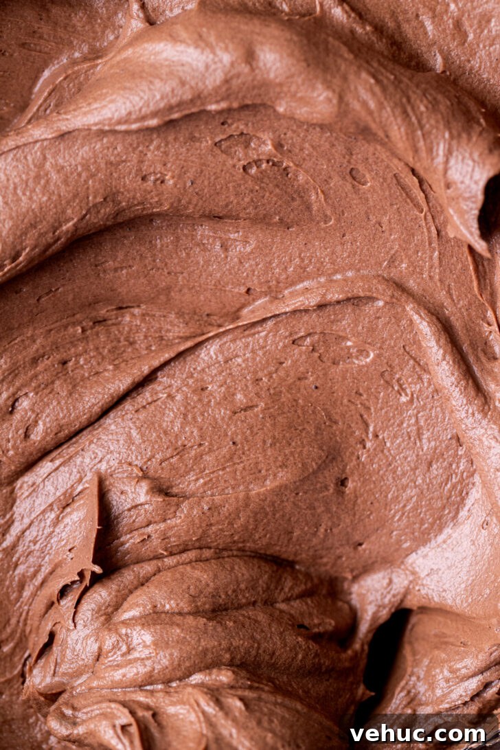 Silky Chocolate Cream Cheese Frosting Recipe for Cakes & Cupcakes 3 Close up of frosting.