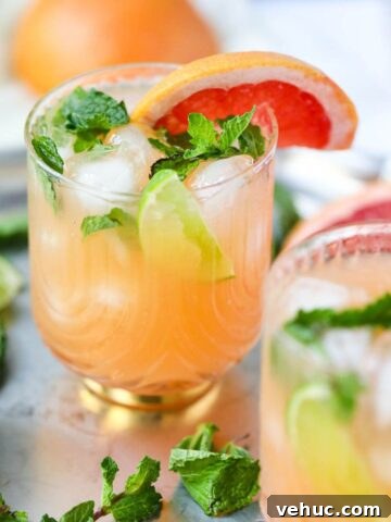 Grapefruit ginger beer Mocktail on a silver tray.