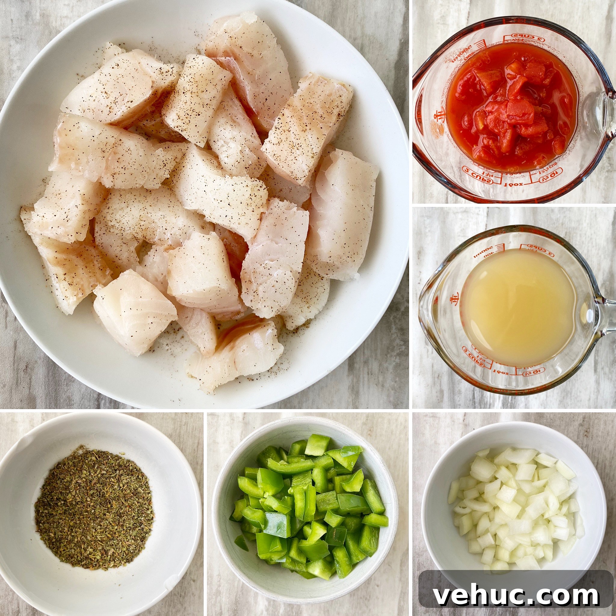 Mediterranean Slow-Cooker Fish Stew with Video Tutorial 3 collage of ingredients for Mediterranean Fish Stew