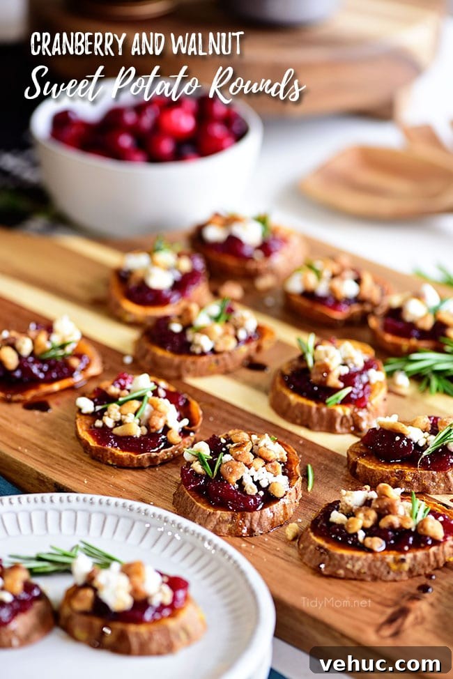 71 Festive Christmas Party Appetizers Your Guests Will Love 9 cranberry walnut sweet potato rounds