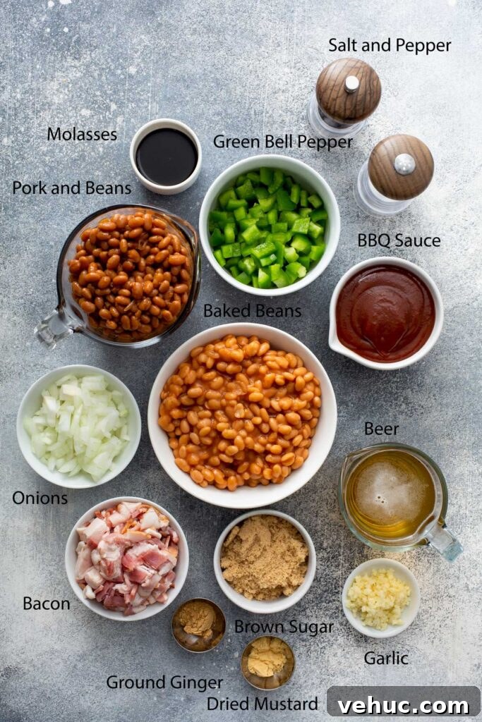 Classic Homemade Baked Beans Recipe for Flavorful Comfort Food 4 Ingredients to make BBQ Baked beans with bacon.