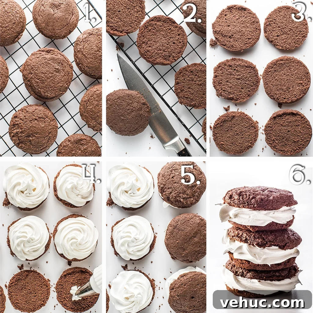 Keto Whoopie Pies with Marshmallow Filling — Low-Carb Gluten-Free 7 In process shots of whoopie pies being cut and filled