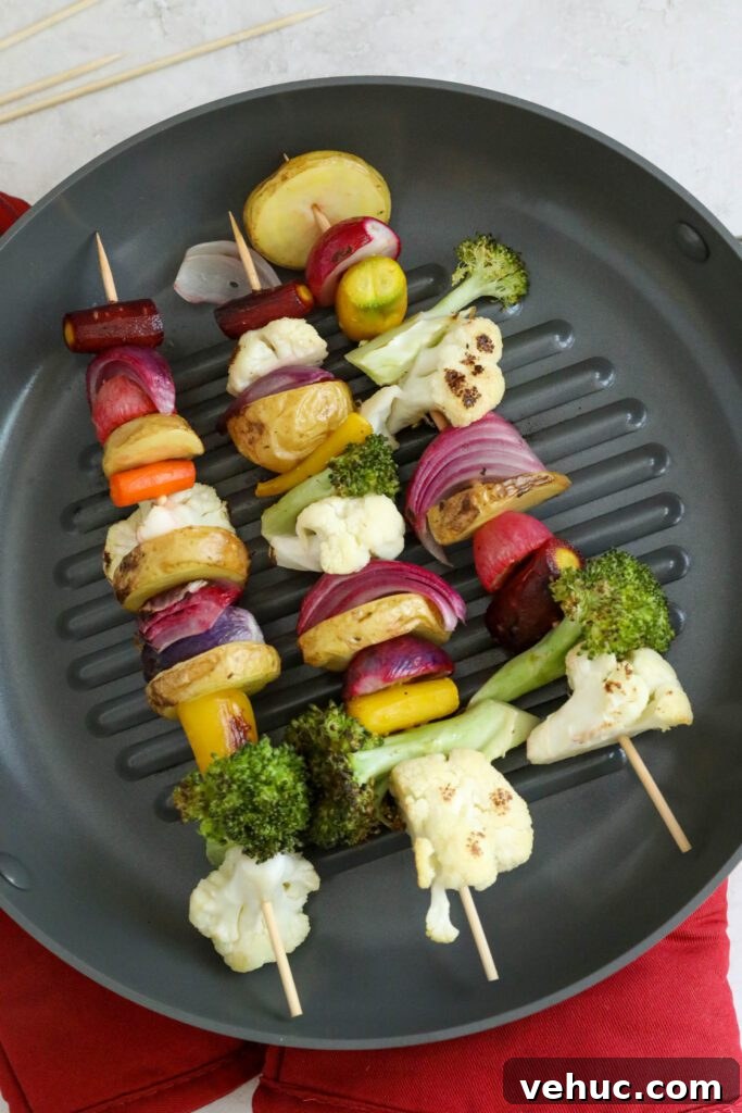 Colorful Grilled Veggie Kabobs with Creamy Sriracha Dipping Sauce 10 Skewers on grill pan