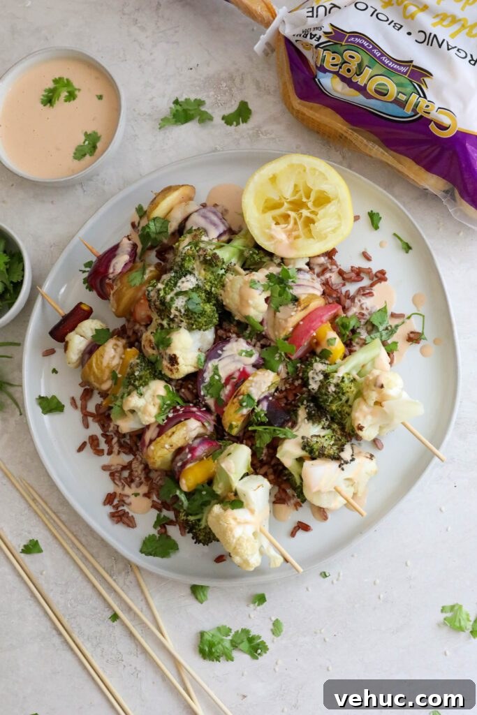 Colorful Grilled Veggie Kabobs with Creamy Sriracha Dipping Sauce 11 Finished kabobs