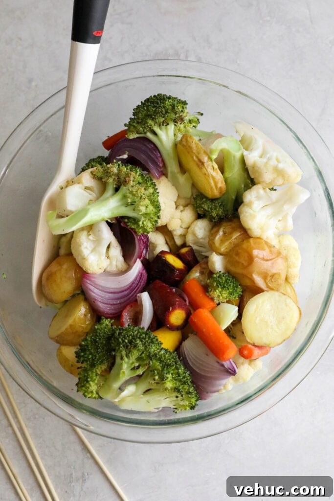 Colorful Grilled Veggie Kabobs with Creamy Sriracha Dipping Sauce 9 Assembled kabobs