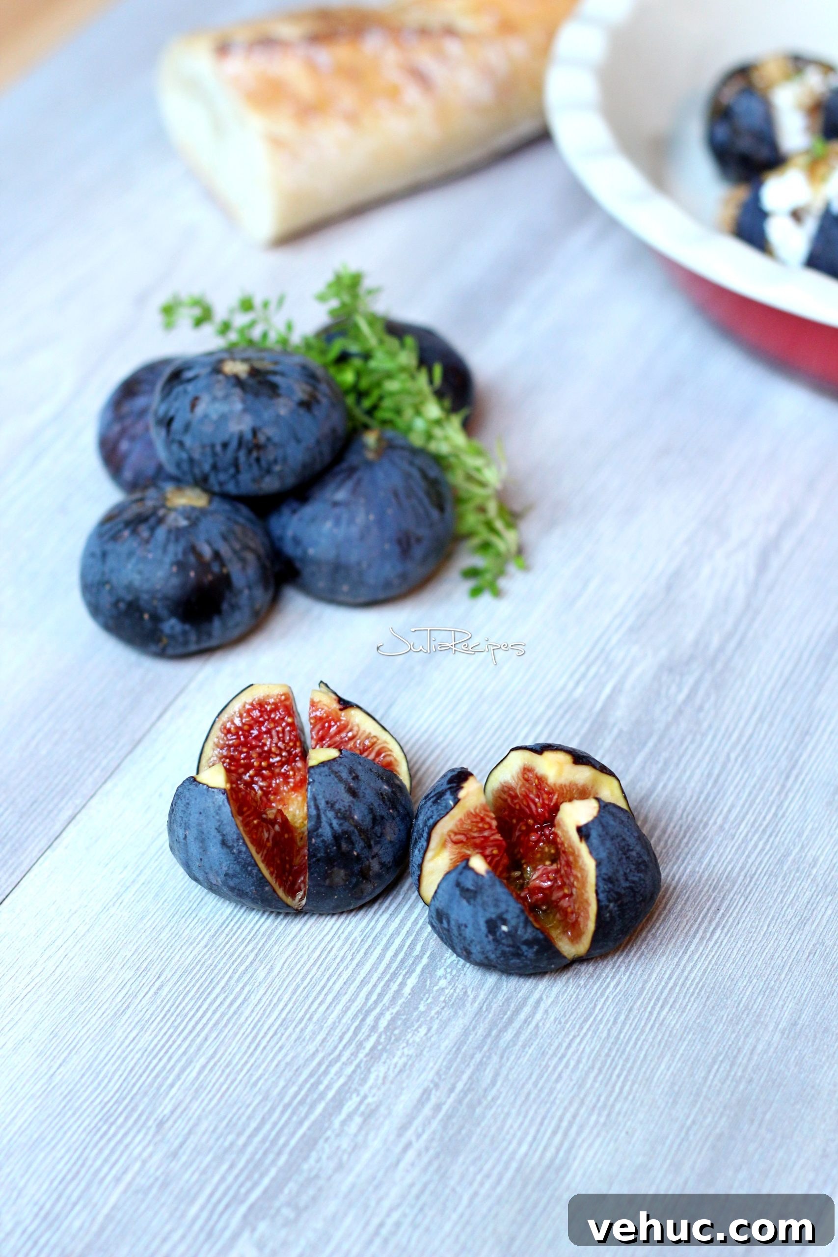 Baked Figs with Goat Cheese and Honey for a Simple Appetizer 4 figs cut cross ready to be filled with goat cheese