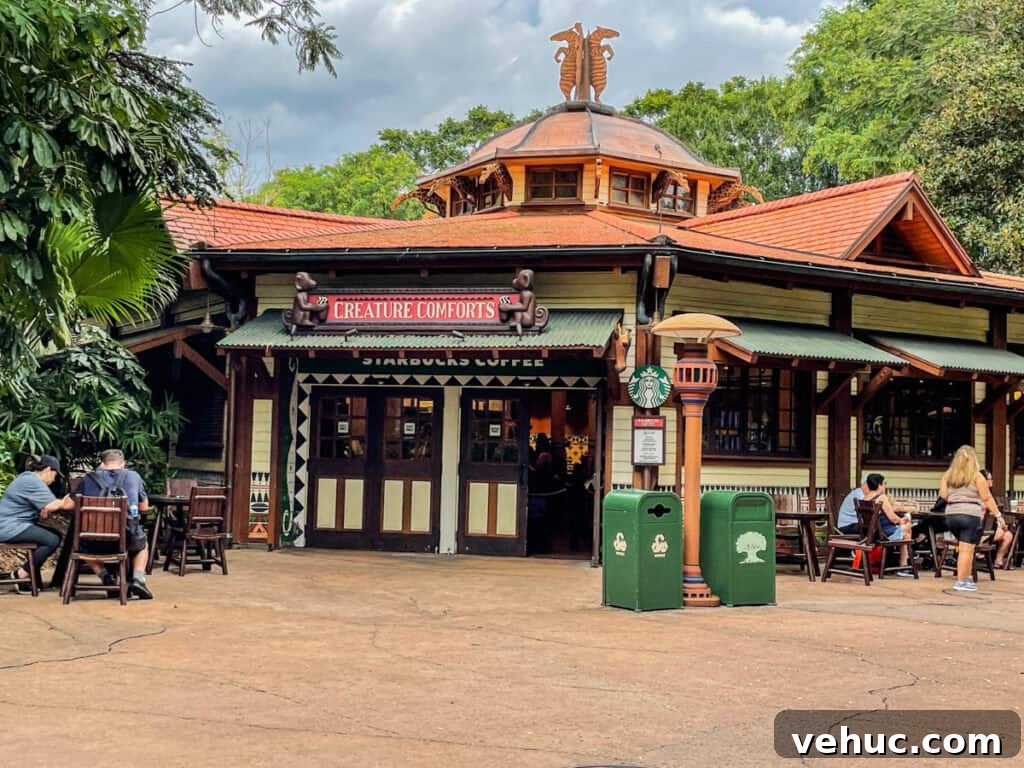 Top and Troubled Eats at Disney's Animal Kingdom: Restaurants Ranked 13 Creature Comforts entrance and the Starbucks at Animal Kingdom.