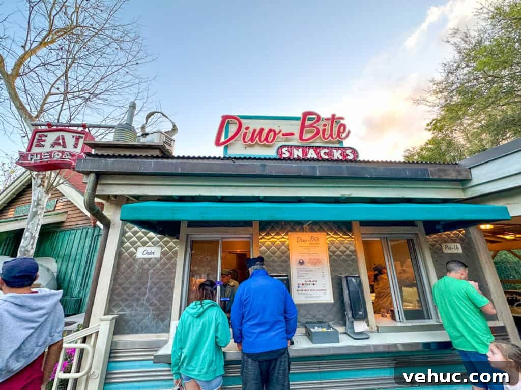 Top and Troubled Eats at Disney's Animal Kingdom: Restaurants Ranked 6 Dino-Bite Snacks order and pickup window.