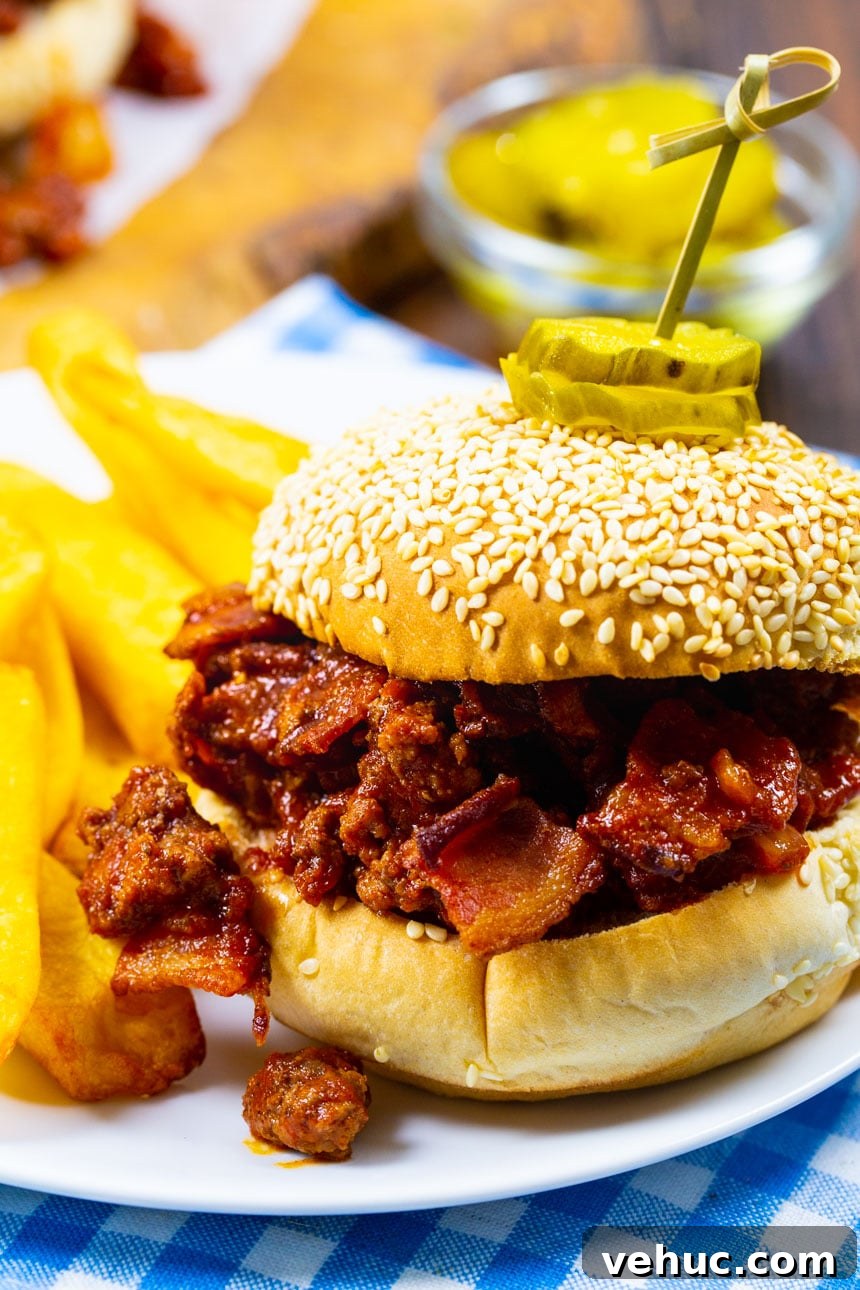Sloppy Joe on a plate with fries.