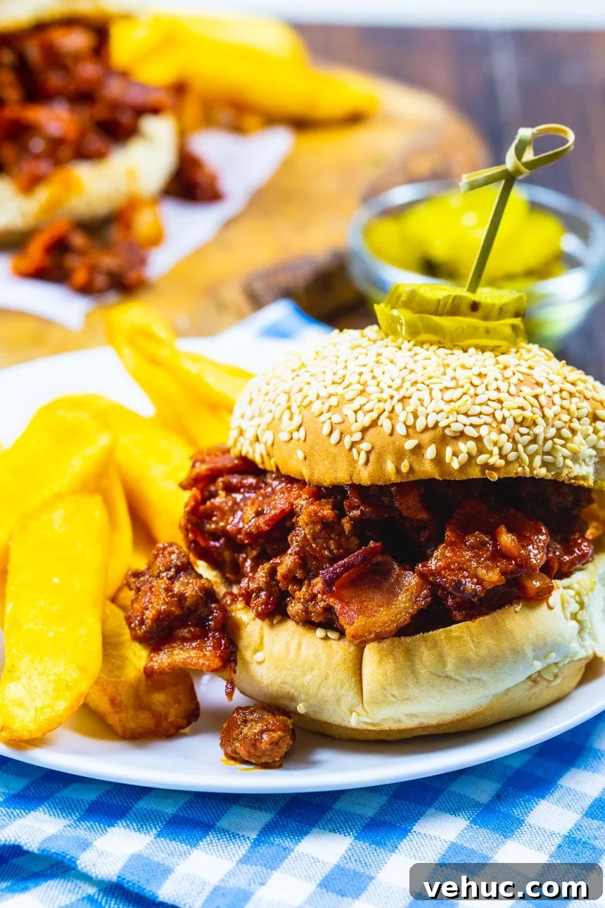 Brown Sugar Bacon Sloppy Joes on a bun.