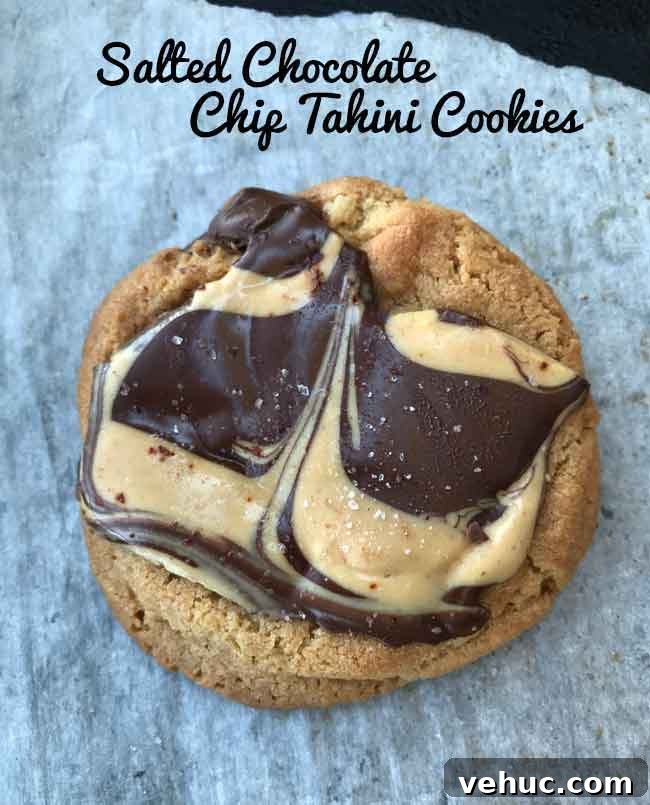Salted Tahini Chocolate Chip Cookies Recipe for Crispy Chewy Cookies 2 tahini chocolate chip cookie