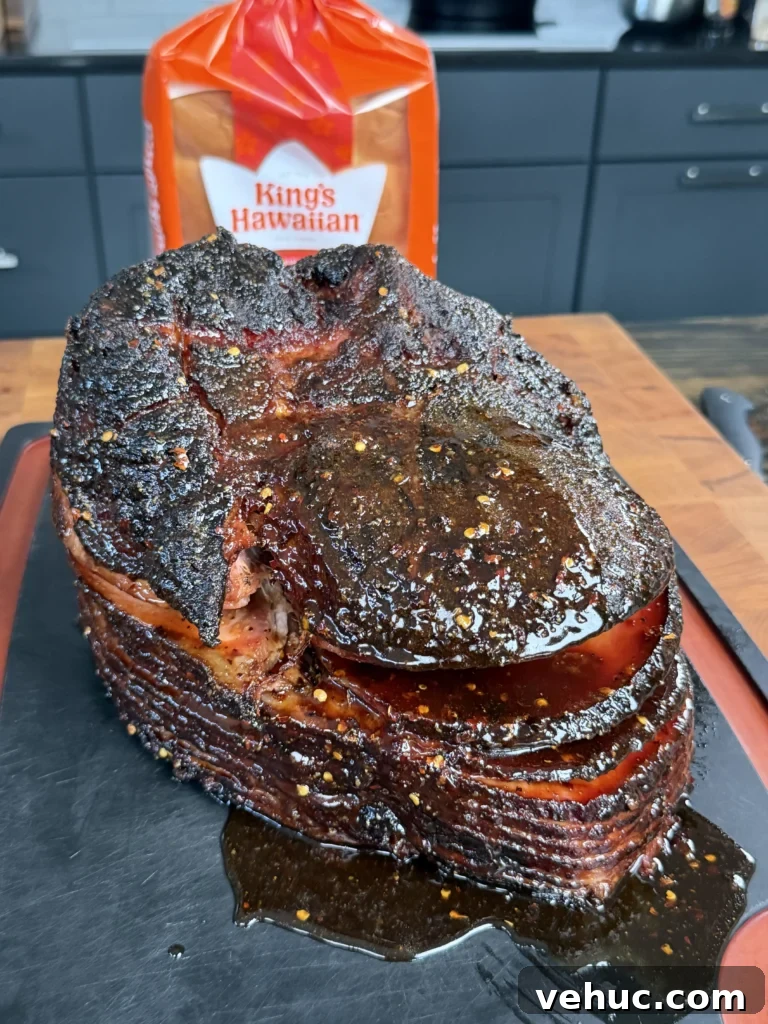 Smoked Ham Sliders with Cranberry Bacon Jam Recipe 9 up close on the finalized ham