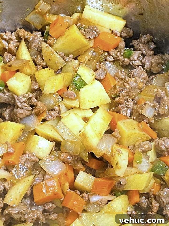 Instant Pot Mexican Picadillo Recipe (Gluten-Free) 3 closeup of Mexican picadillo inside the instant pot liner