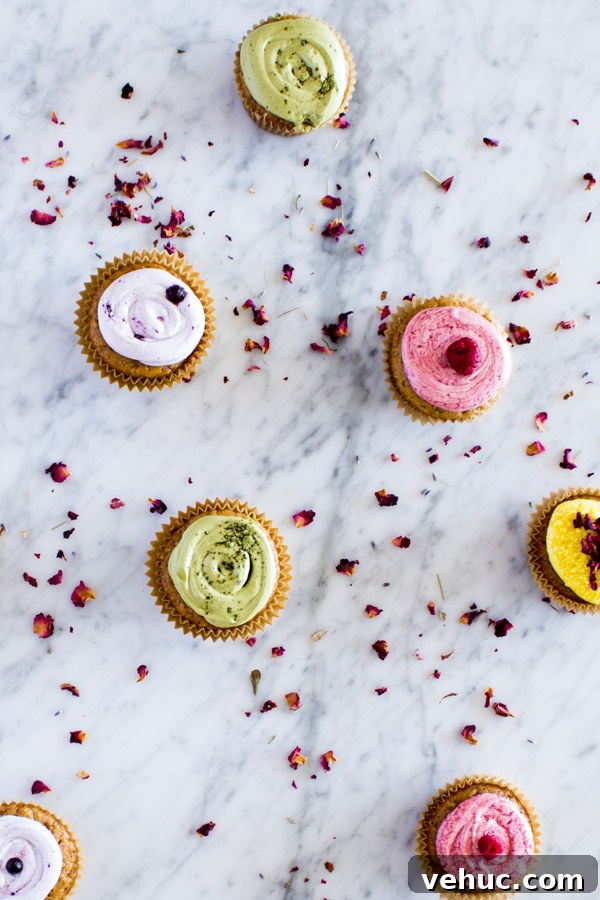 Vegan Vanilla Cupcakes with Homemade Icing and DIY Food Coloring 7 Colorful Vegan Cupcakes | www.sweetpotatosoul.com