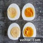 Perfect Hard-Boiled Eggs: Foolproof Method for Tender Yolks 6 9 minute versus 12 minute perfect fool-proof hard boiled eggs with different yolks.