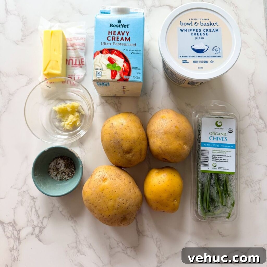 Creamy Garlic Mashed Potatoes Recipe 3 Ingredients for garlic mashed potatoes.