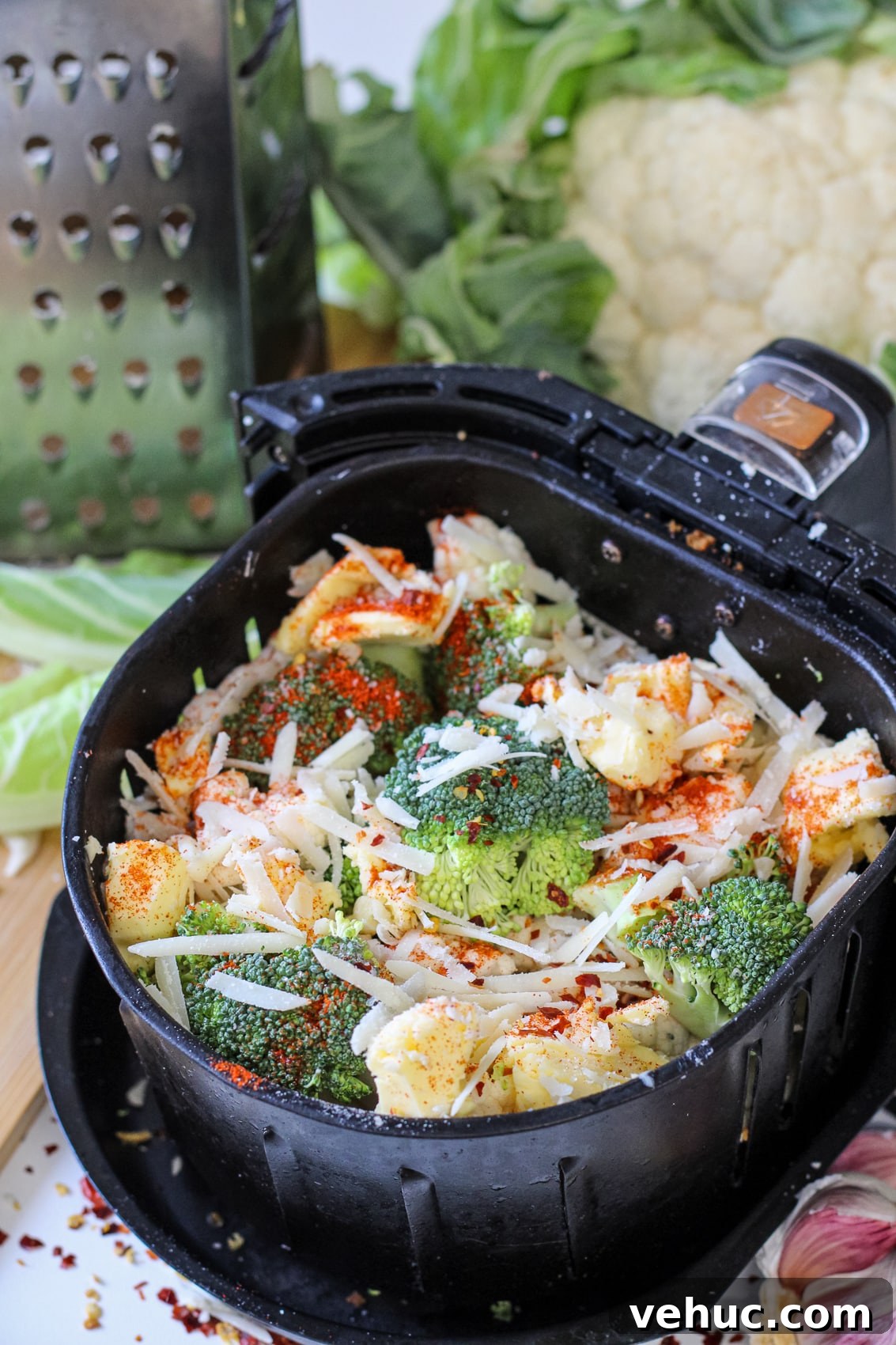 Crispy Air Fryer Broccoli and Cauliflower Recipe 5 fresh broccoli and cauliflower in air fryer basket