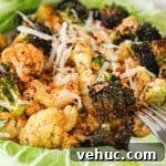 close shot of air fried cauliflower and broccoli