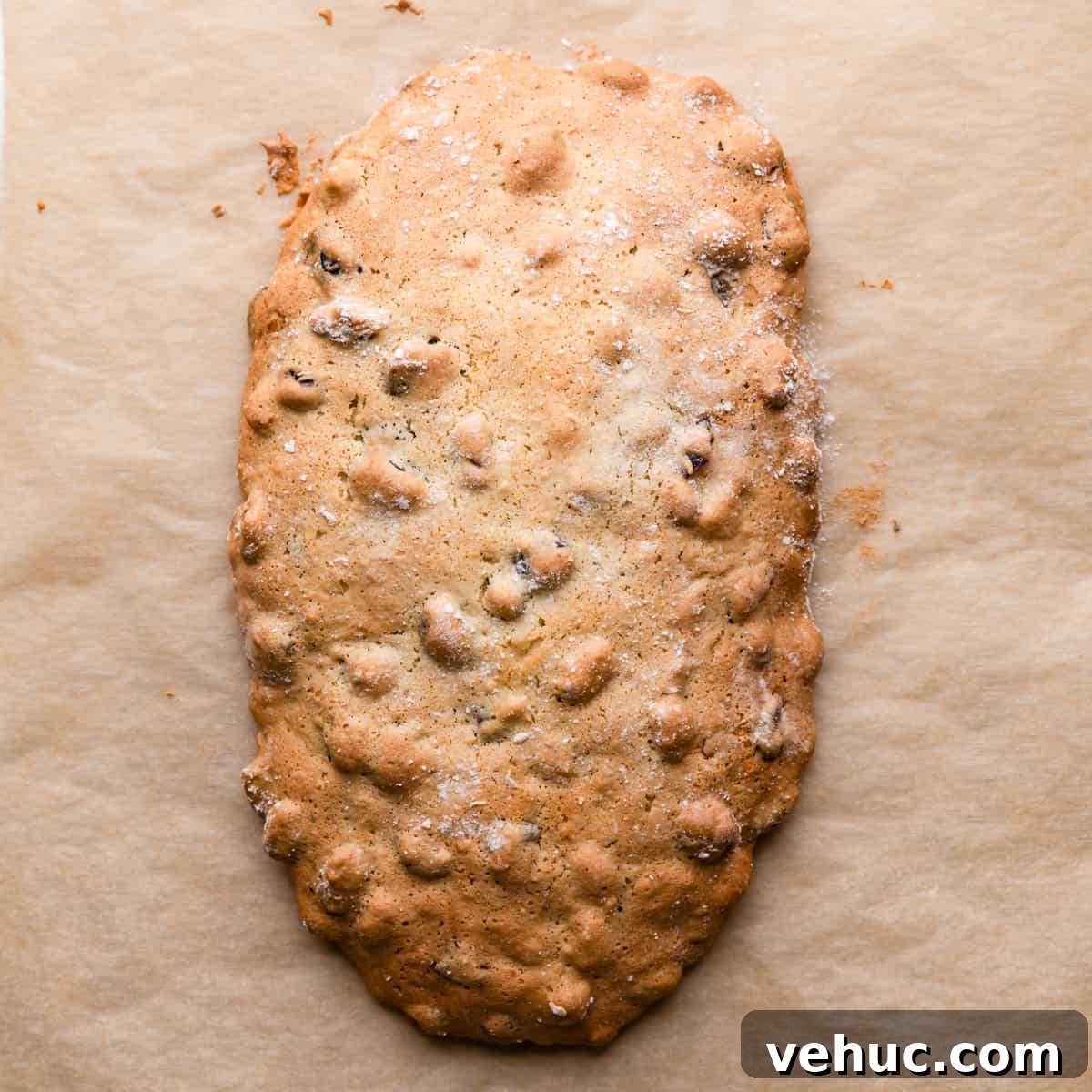 Cranberry Almond Biscotti Recipe for Crunchy Coffee Cookies 7 pale brown biscotti dough after being baked once.