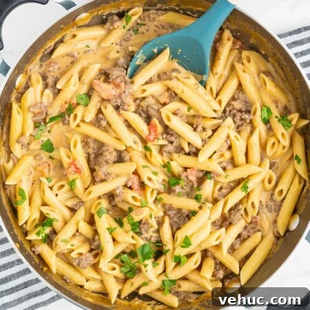 Creamy Rotel Pasta Recipe with Tomatoes and Sausage 9 pan of rotel pasta