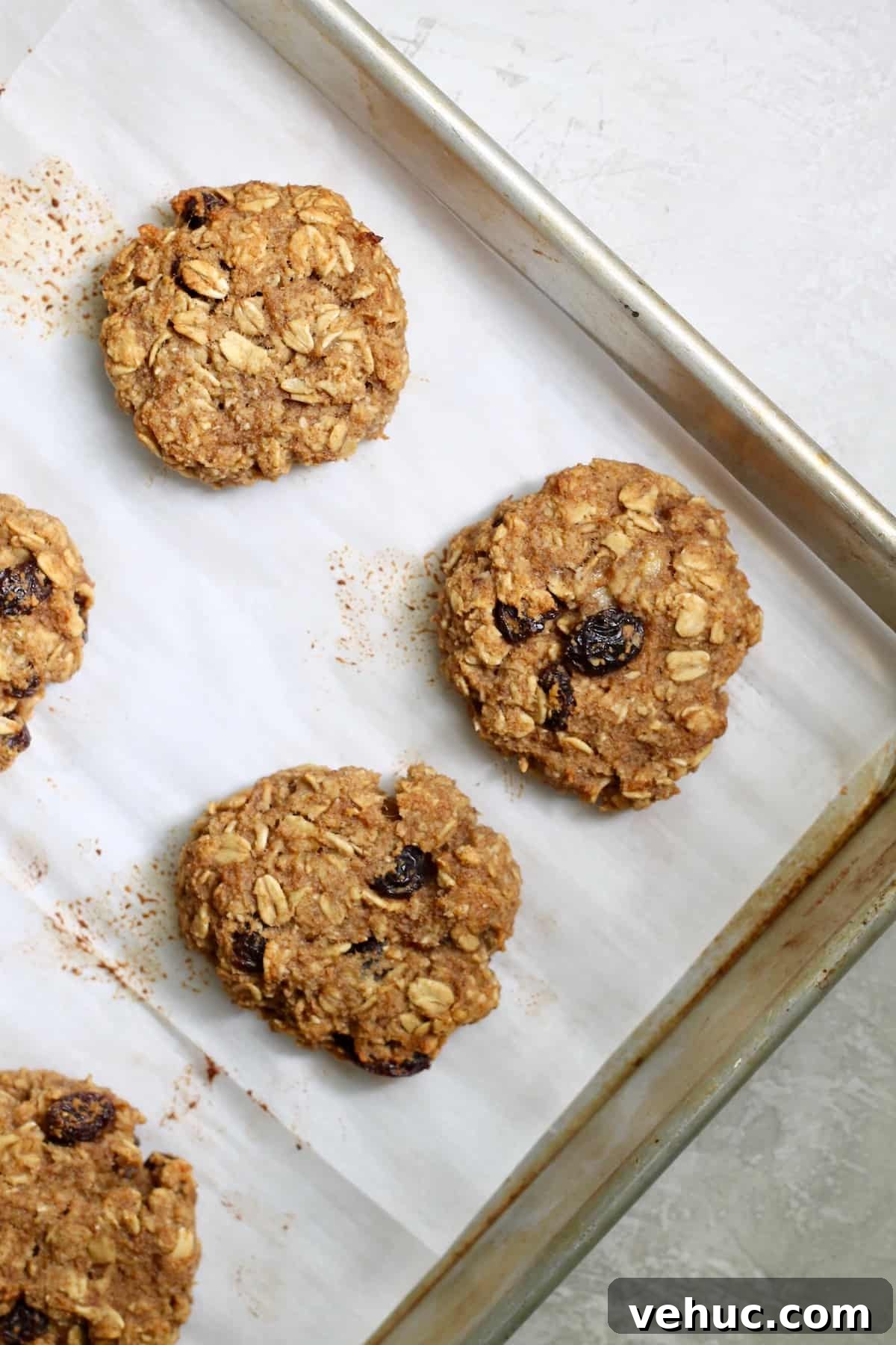 Banana Oatmeal Raisin Cookies (No Added Sugar) 5 cookie sheet of oatmeal cookies