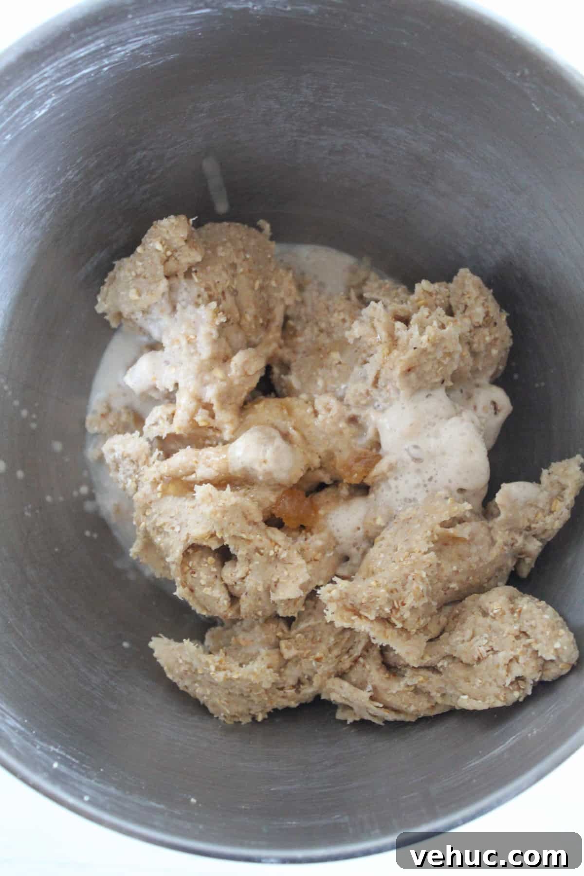 Gluten-Free Oat Bread Recipe with Vegan Option 10 adding milk to a stand mixer bowl