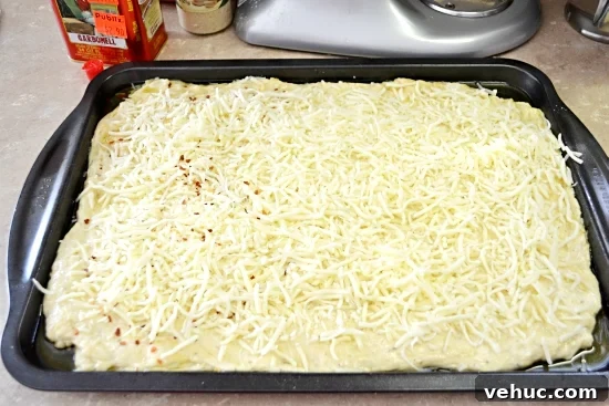 Sprinkle the top of the dough with the remaining cheese
