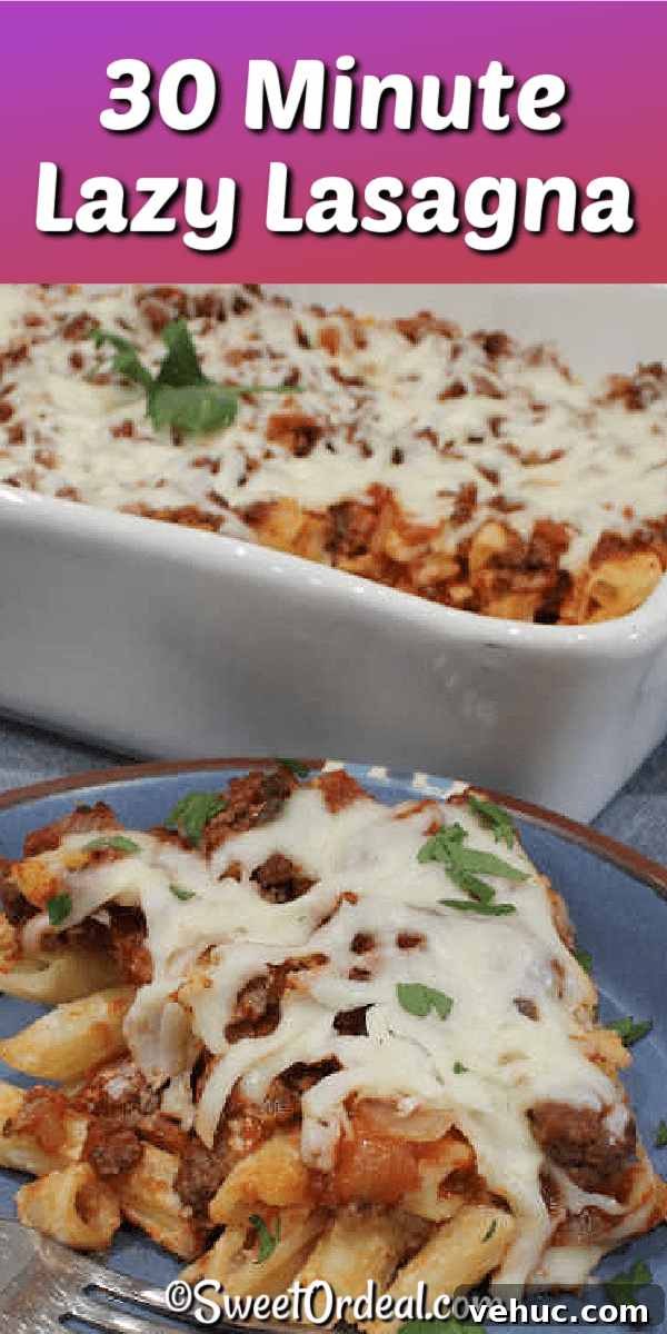 30 Minute Lazy Lasagna bakes in only 30 minutes in a 13 x 9" baking dish. 30 Minute Lazy Lasagna