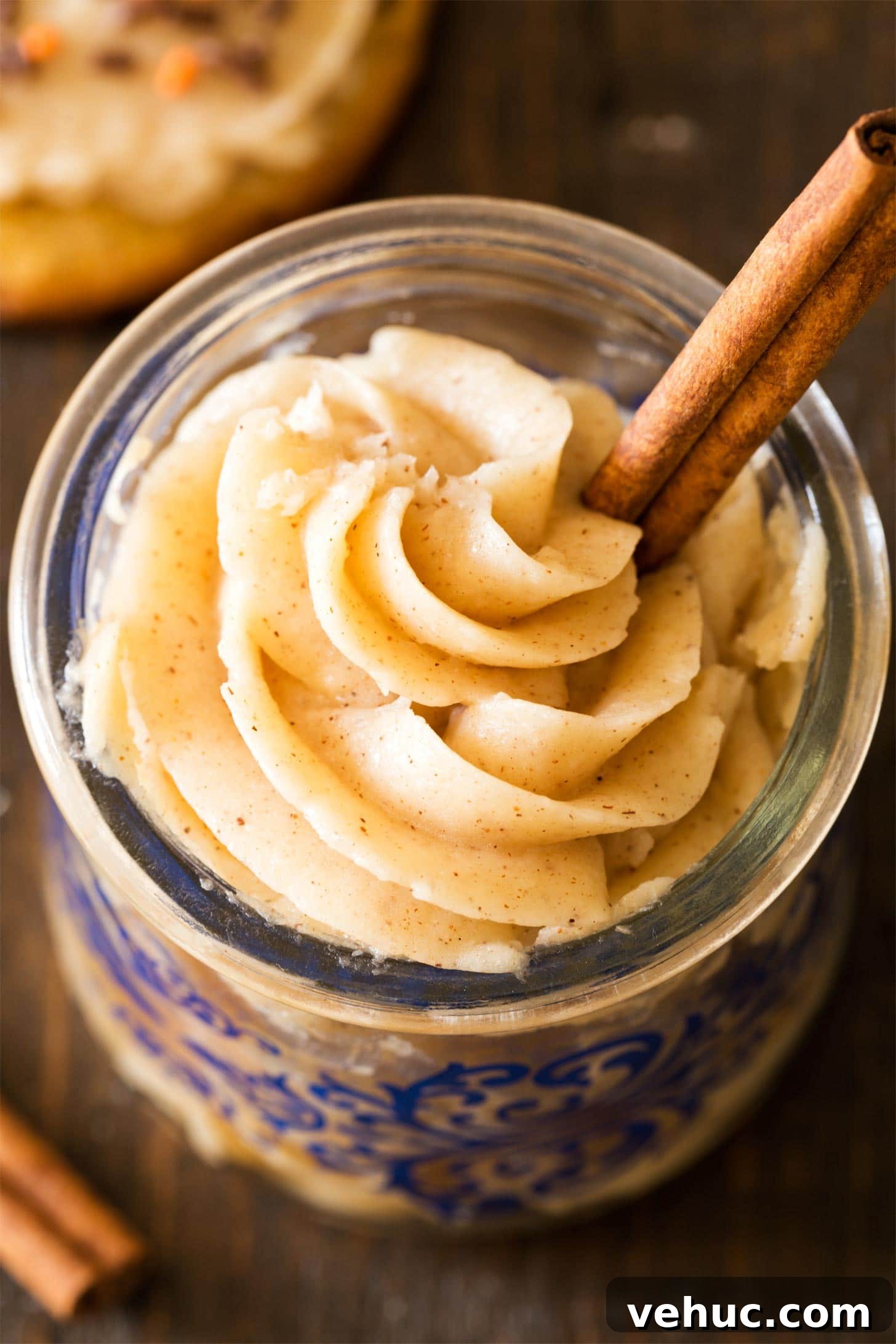 Cinnamon Buttercream Frosting Recipe for Cakes and Cupcakes 3 Cinnamon frosting in jar with cinnamon stick