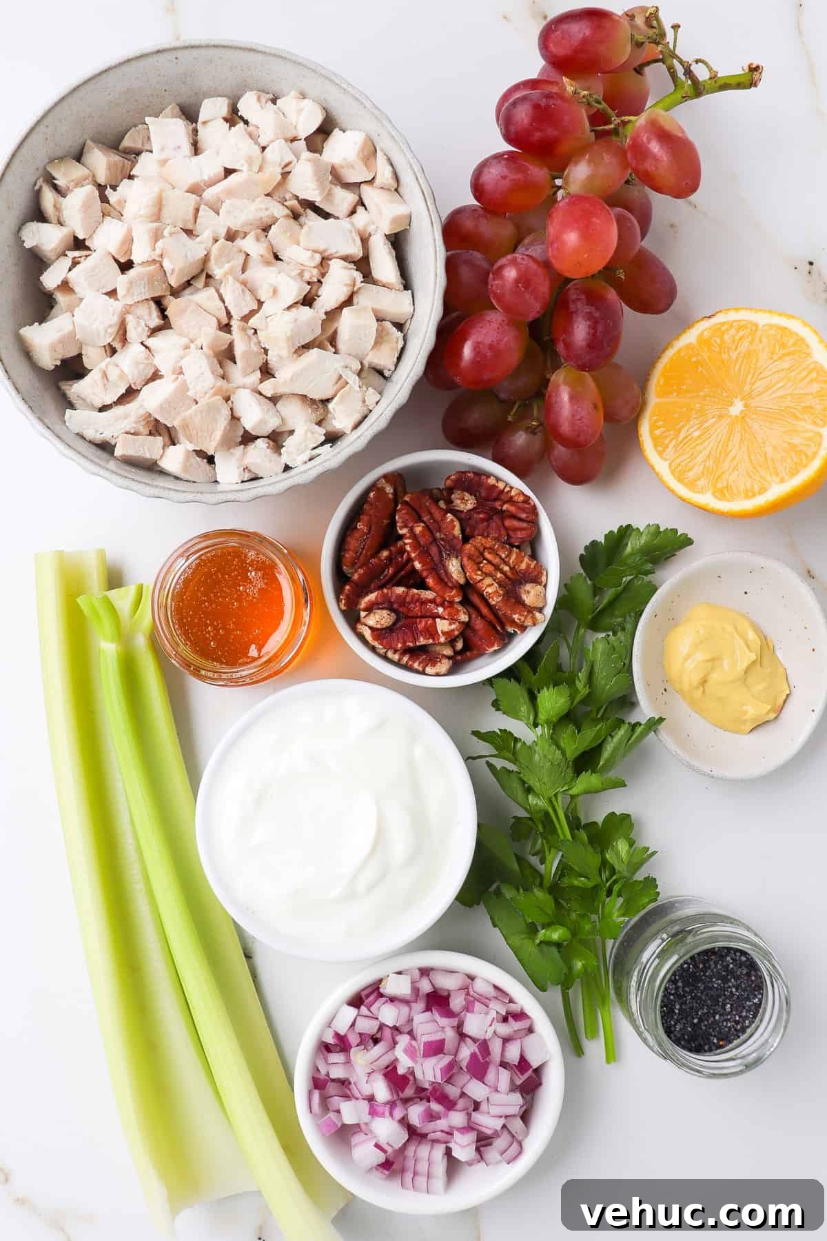 Ingredients shown to make the California chicken salad.