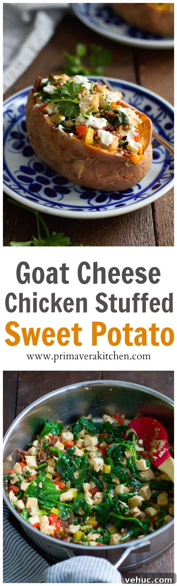 Goat Cheese Chicken Stuffed Sweet Potato_- This ultra-easy to make Goat Cheese Chicken Stuffed Sweet Potato recipe is healthy, filling and delicious. It is made with spinach, chicken, garlic, onions, bell peppers and goat cheese. This is definitely a perfect meal for chilly winter nights that requires simple ingredients. Goat Cheese Chicken Stuffed Sweet Potato_- This ultra-easy to make Goat Cheese Chicken Stuffed Sweet Potato recipe is healthy, filling and delicious. It is made with spinach, chicken, garlic, onions, bell peppers and goat cheese. This is definitely a perfect meal for chilly winter nights that requires simple ingredients.