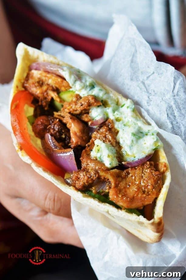 Authentic Greek Chicken Gyros with Creamy Tzatziki Sauce 11 Chicken gyro served in pita pockets with Tzatziki sauce