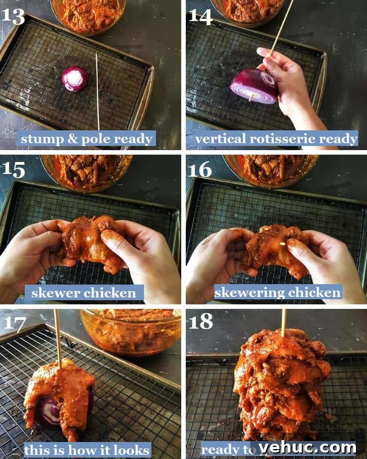 Authentic Greek Chicken Gyros with Creamy Tzatziki Sauce 14 Skewering marinated chicken gyro meat