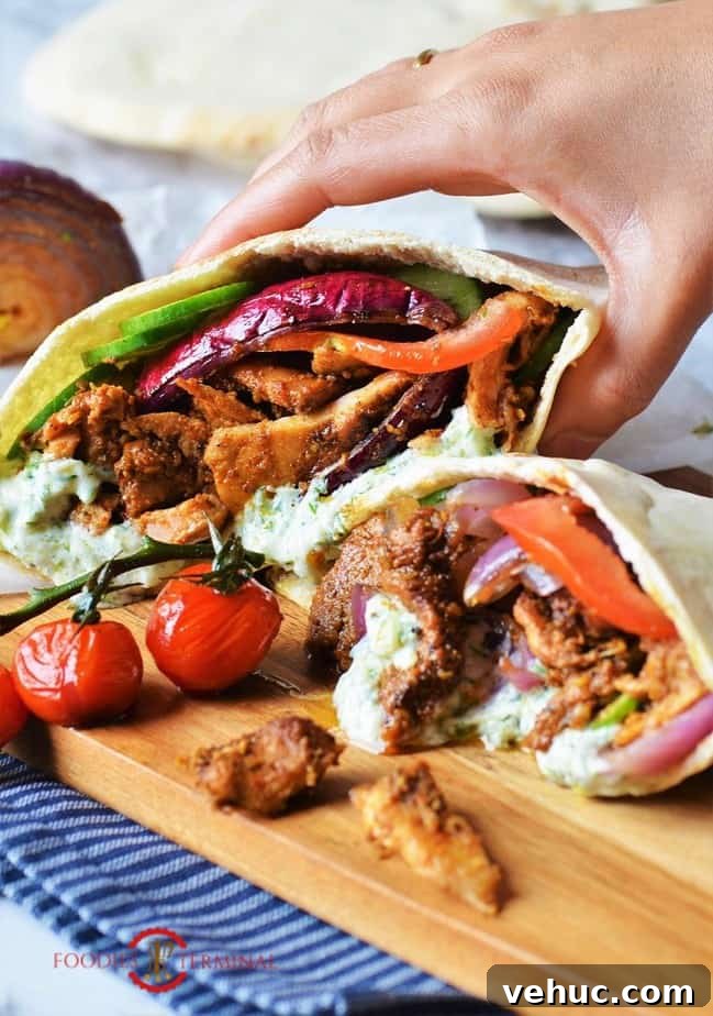 Authentic Greek Chicken Gyros with Creamy Tzatziki Sauce 8 Authentic Greek Chicken gyros recipe served in pita