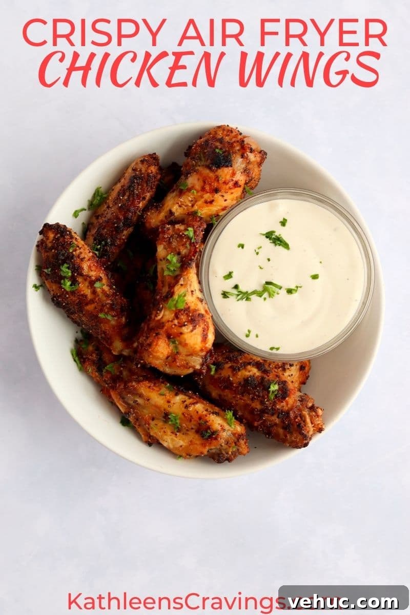 Crispy Air Fryer Chicken Wings Recipe for Perfectly Golden Wings 2 Bowl of crispy air fryer chicken wings with ranch