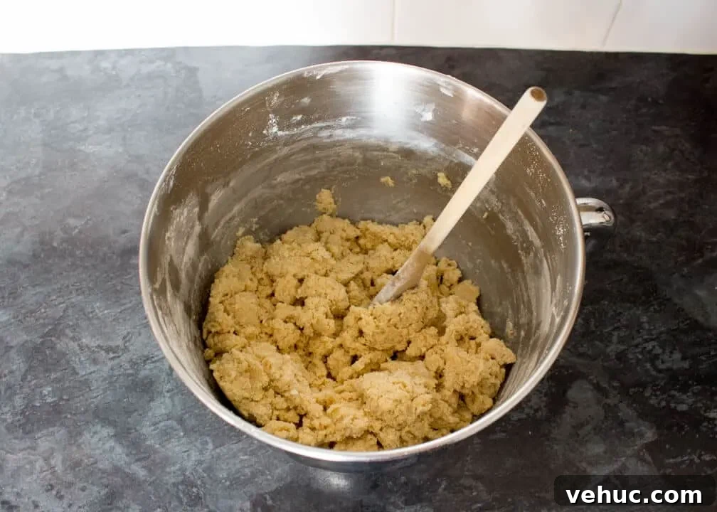 Blood-Spattered Halloween Cookie Ideas for a Spooky Party 4 Blood spatter cookie dough in the bowl of an electric stand mixer with a wooden spoon on a kitchen worktop.