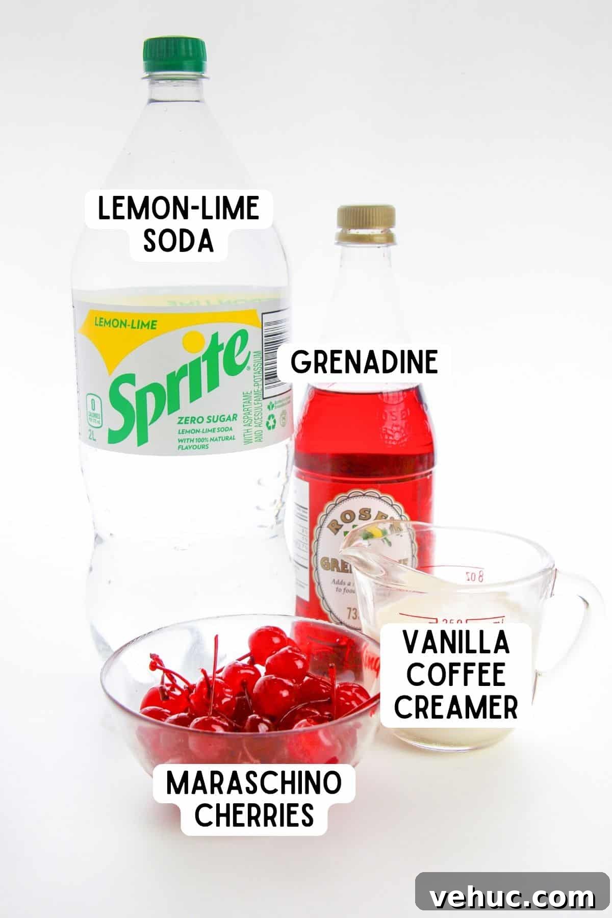 Shirley Temple Dirty Soda Recipe — Sparkling Cherry Lime Mocktail 3 Sprite, grenadine, vanilla coffee creamer, and maraschino cherries.